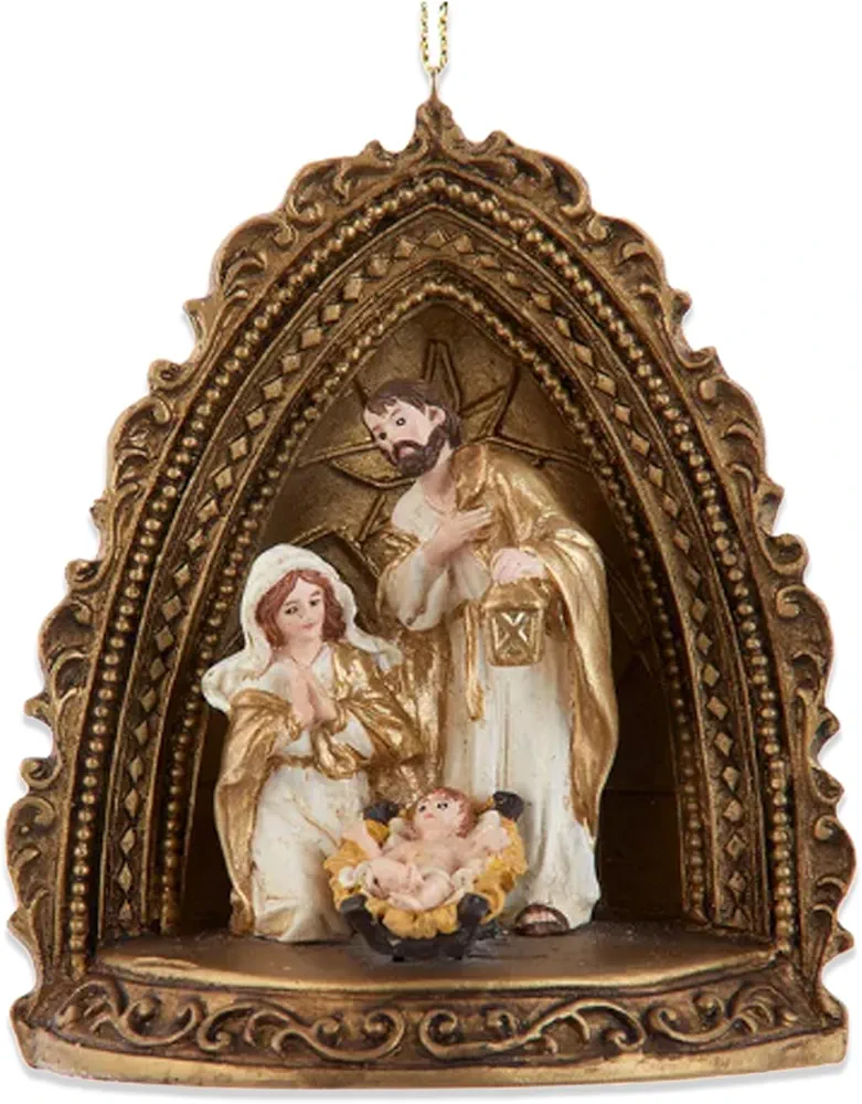 Kurt Adler E0822 Ornate Vintage Nativity Gold Tone 4.5 Inch Resin Hanging Christmas Decoration Ornament