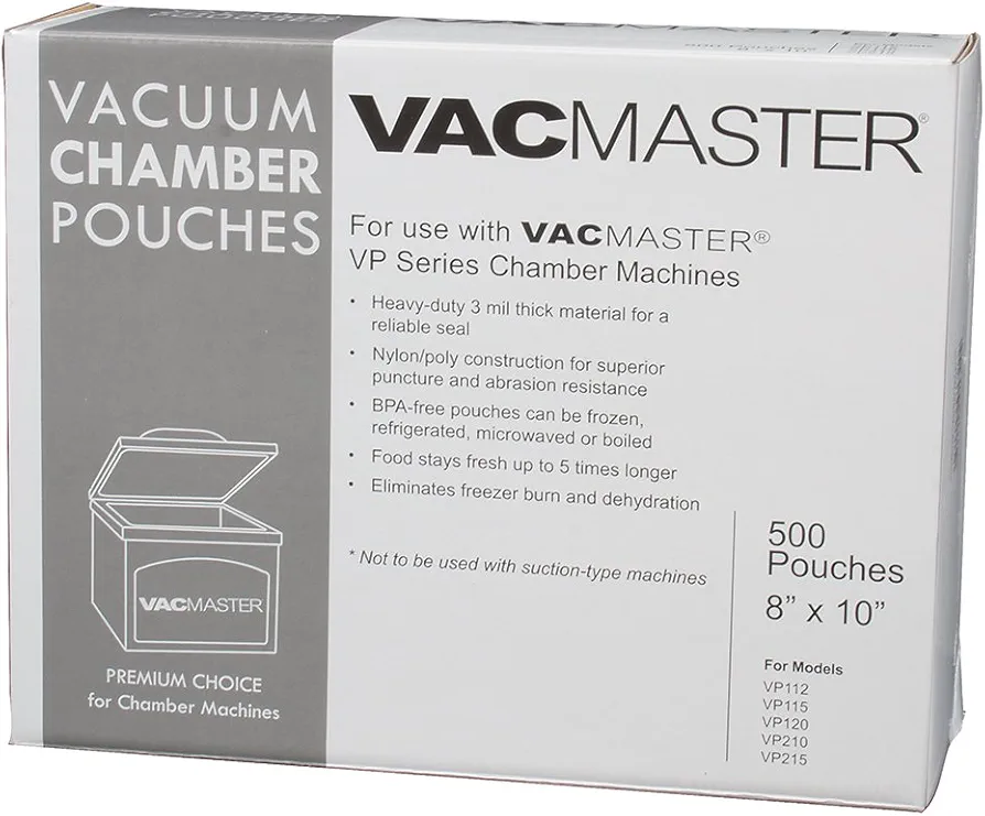 VacMaster 40722 3-Mil Vacuum Chamber Pouches, 8-Inch by 10-Inch, 500 per Box