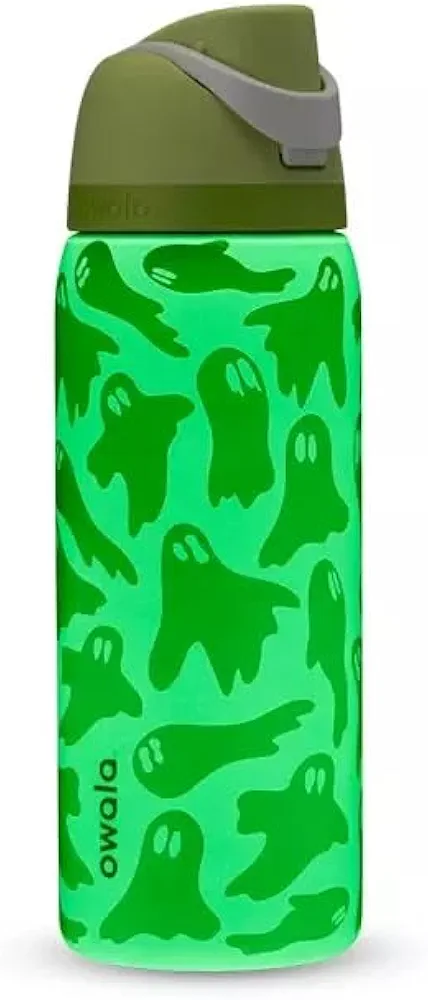 Owala FreeSip Insulated Stainless Steel Water Bottle with Straw, BPA-Free Sports Water Bottle, Great for Travel, 32 Oz, Boo-Ya, Glow-in-the-Dark
