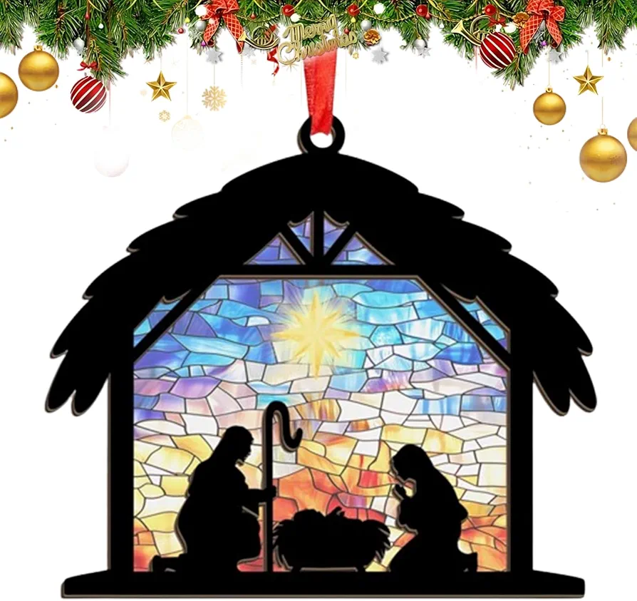 Christmas Ornaments 2024 - Nativity Night Ornaments, Christmas Tree Nativity Scene Hanging Ornaments, Decor for Home and Holidays, The Birth of Jesus Decor, Celebrate The Birth of Jesus 2024