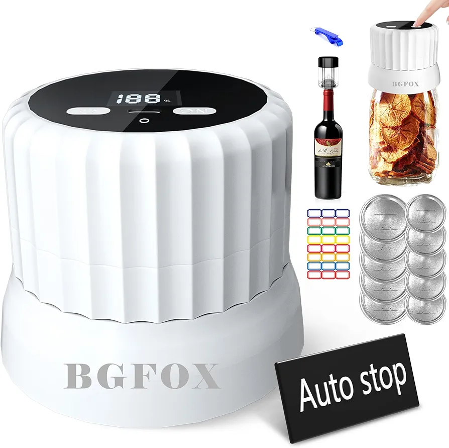 3-in-1 Electric Mason Jar Vacuum Sealer Kit for Wide Mouth and Regular Mouth Mason Jars, Reusable Vacuum Bag Sealer and Wine Bottle Sealer, Compact Automatic Vacuum Sealer to Keep Food Fresh