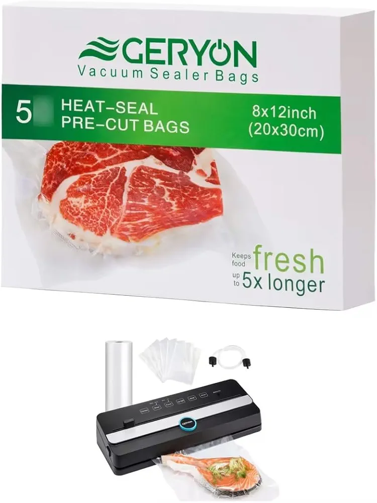 GERYON Vacuum Sealer, Automatic Vacuum Sealer Machine with Built-in Cutter, Compact Design for Dry and Moist Food with Starter Kit Bags and Rolls, Black
