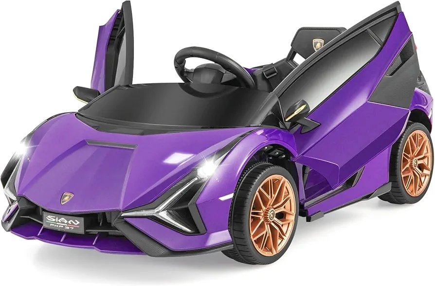 INFANS 12V Licensed Lamborghini Sian Kids Ride On Car with Parent Remote Control, Spring Suspension, MP3 Player, Electric Toy Roadster Carbon Fiber Textured for Toddler (Purple)