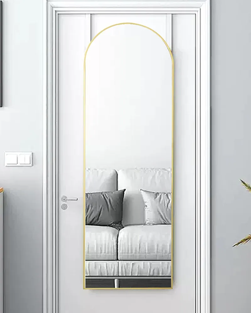 DOOR-16"x50" Arched Full Length Mirror Free Standing Leaning Mirror Hanging Mounted Mirror Aluminum Frame Modern Simple Home Decor for Living Room Bedroom Cloakroom, Gold