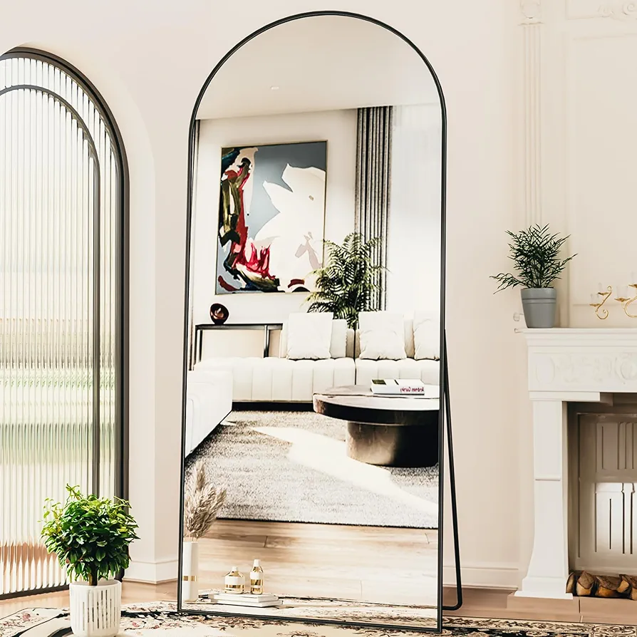 Antok Arched Full Length Mirror, 76"x34" Arched Floor Mirror, Glassless Mirror Full Length with Stand, Floor Mirror Freestanding, Wall Mounted Mirror for Bedroom Living Room, Black