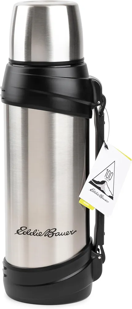 Eddie Bauer Everest Double Wall Vacuum Insulated Stainless Steel Water Bottle and Thermos for Men & Women - 84 Oz - Silver