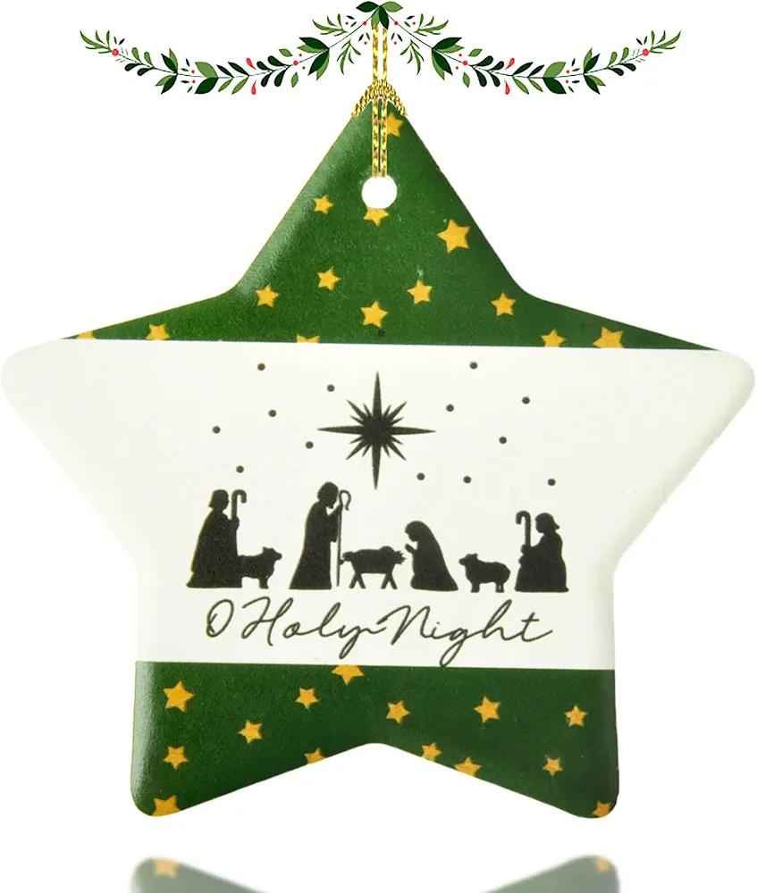 Christmas Nativity Ornaments Set - Nativity Ornaments for Christmas Tree Decorations Indoor, Ceramic Star Birth of Jesus Christ Ornament Religious Gift for Family Home Xmas Decor, 3"