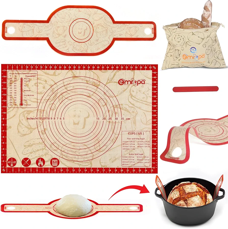 Sourdough Bread Baking Supplies, 2 PCS Non-Stick Silicone Bread Sling for Dutch Oven, Resuable Making Bread Tools and Supplies, Bread Baking Mat Set With Long Handles, Sourdough Starter Kit, Bread Bag