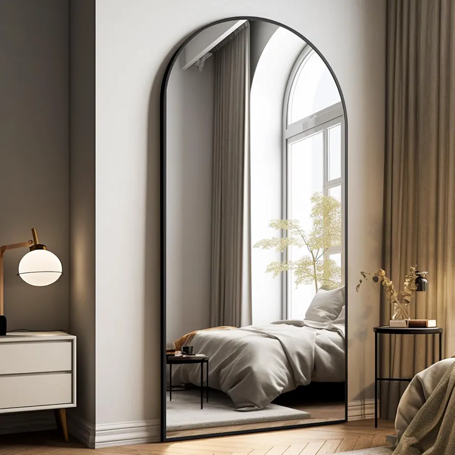 Oversized Full-Body Mirror, 76" x 34" Arched Full-Length Mirror, Black Metal Frame, Floor Mirror for Bedroom, Living/Dressing Room, Gym - Stand/Wall Mounted/Leaning Mirror