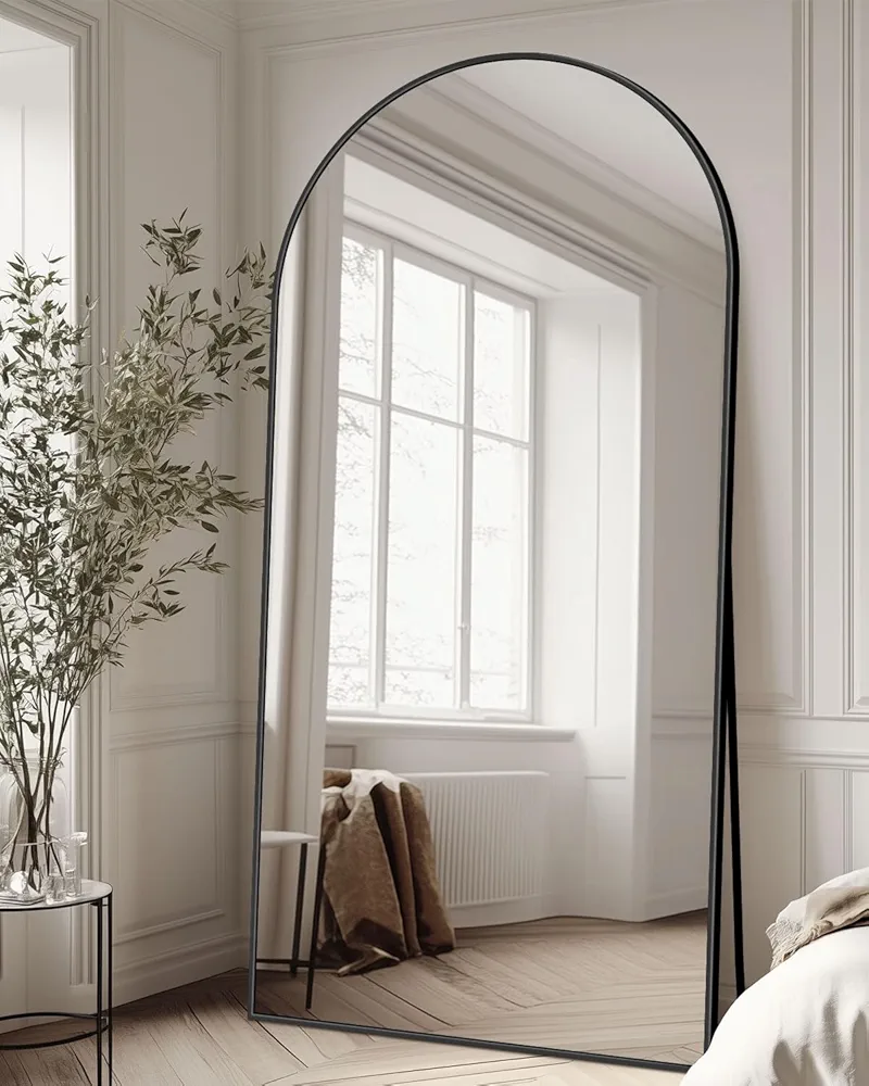 Full Length Mirror with Stand, 78"x38" Arched Full Body Mirror, Large Stand Up Mirror, Aluminum Frame Floor Standing Mirror, Freestanding Hanging Leaning Mounted for Bedroom Living Room Entryway Black