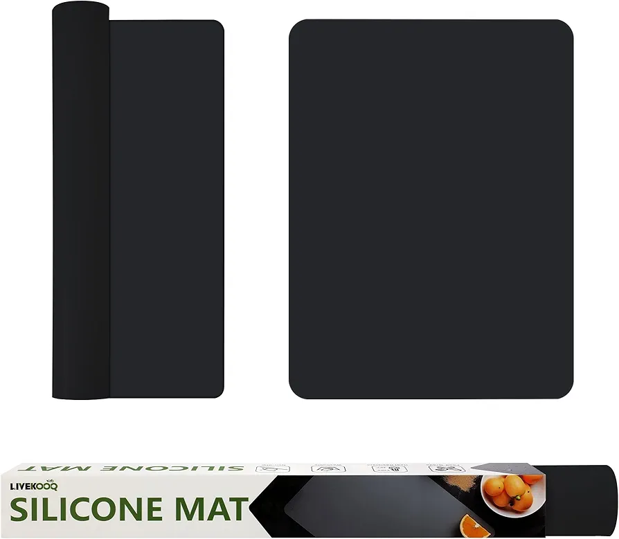 Silicone Mat for Kitchen Counter, Silicone Mat Trimable to Size (Black, 15.7×11.8inch-2pcs), BPA-Free Silicone Placemat, Heat-Resistant Nonslip Table Mat for Air Fryer, Countertop Protector Mat