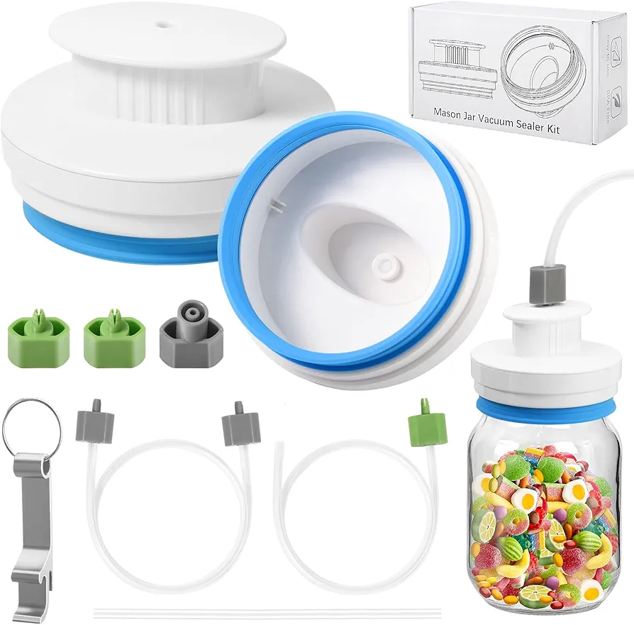 Upgrade Canning Sealer Kit for Mason Jars - Jar Sealer Set with Hoses Compatible with FoodSaver Vacuum Sealers - For Regular & Wide Mouth Jars (White)