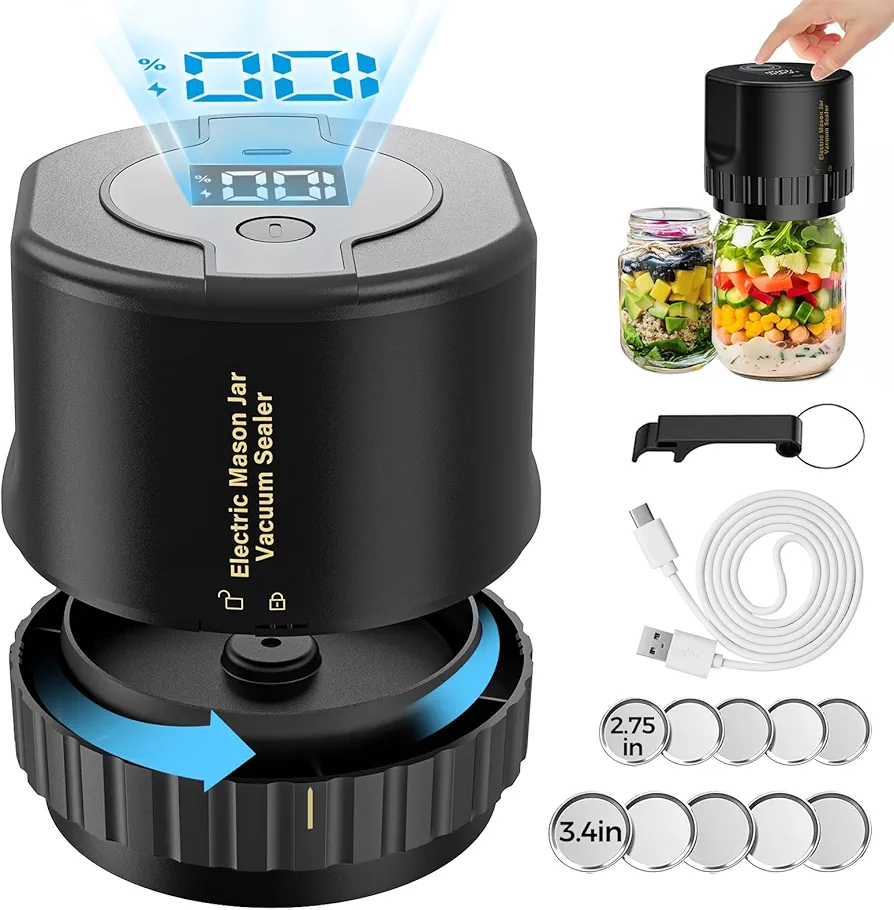 Mason Jar Vacuum Sealer,Electric Mason Jar Sealer Vacuum Sealing Kit for Canning,Vacuum Sealer for Mason Canning Jars with Can Opener,Regular and Wide Mouth Mason Jar Lids