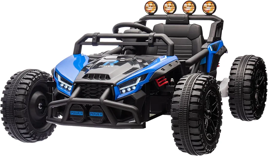 24V Kids Eletric UTV with Remote Control，Battery Powered Ride On Toys with Big Wheel,4 Shock Absorbers, Dual 130W Motors，LED Ligjt，Music,Electric Car for Kids Ages 3+,Blue