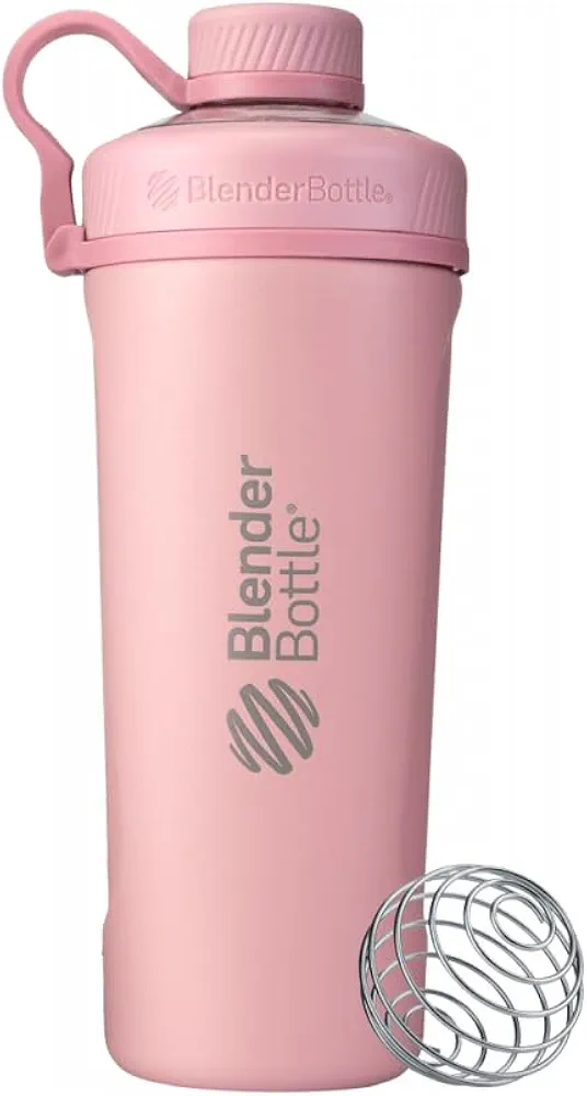 BlenderBottle Radian Shaker Cup Insulated Stainless Steel Water Bottle with Wire Whisk, 26-Ounce, Matte Rose Pink