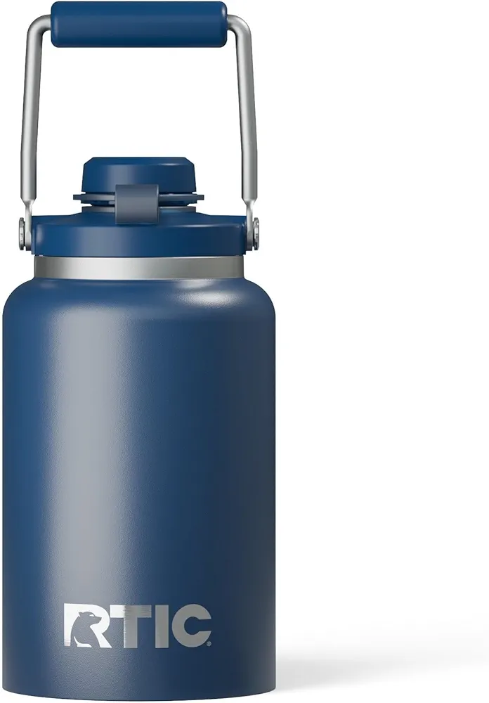 RTIC Half Gallon Outback Jug, Stainless Steel, Insulated Water Bottle with Lid and Handle, BPA-Free, Double Wall Vacuum Insulation, Ceramic Lined, Navy