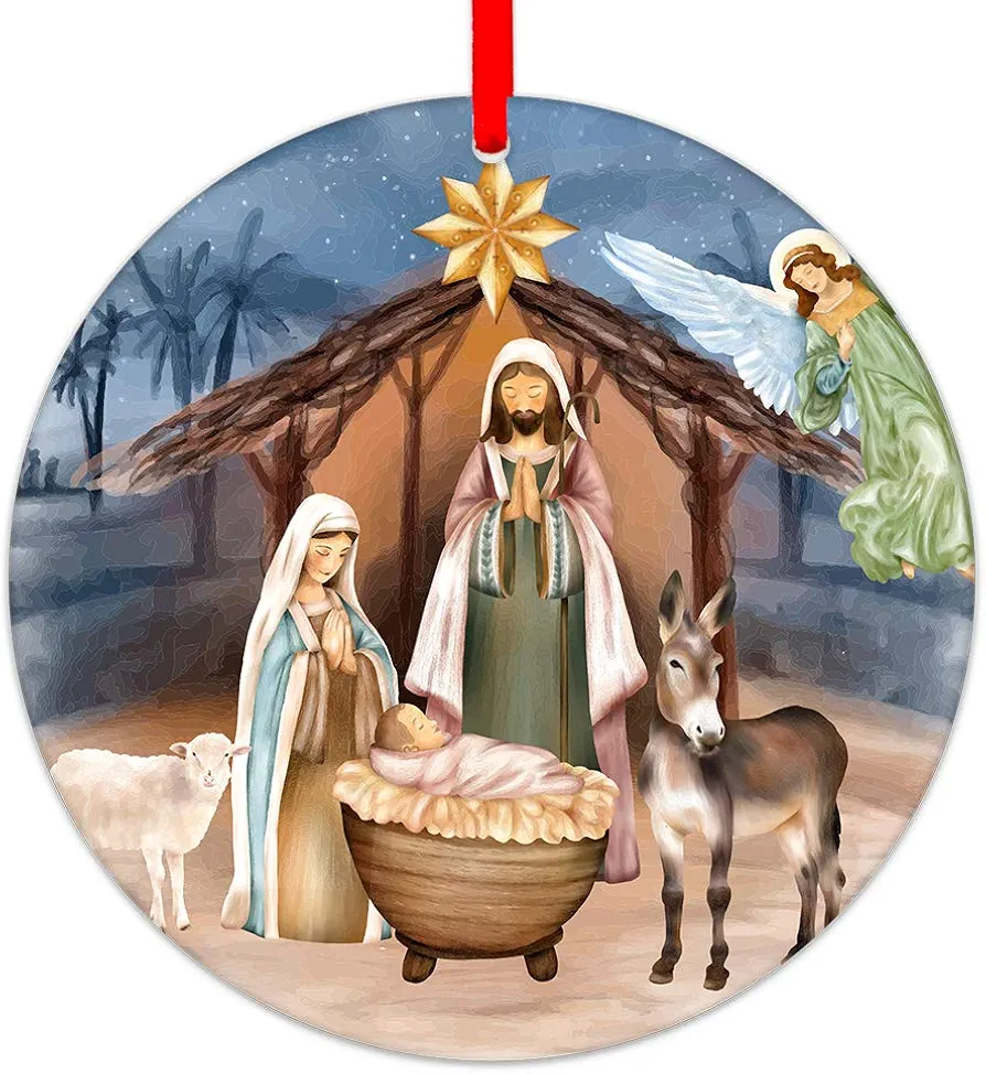 WaaHome Nativity Christmas Ornaments 3'' Religious Christmas Ornaments Christian Christmas Ornaments Jesus Nativity Scene Ornaments for Christmas Tree Decorations Gifts for Women Men