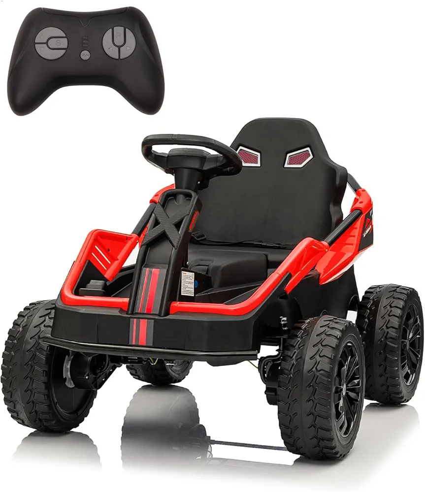 24V Ride On Truck Car, Electric Utv Car with Remote Control, 4 Shock Absorbers, Safety Belt, 16'' Wide Seat, Music, 4WD Power Ride-On 4x200W Motors Cars for Kids,Red