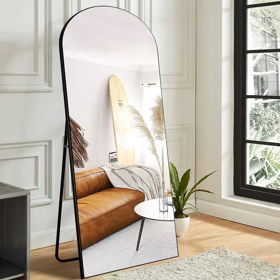 NeuType Arched Full Length Mirror, Large Arched Wall Mirror Floor Mirror with Stand, Full Body Dressing Mirrors Standing Hanging or Leaning Against Wall, Arched-Top Wood Thin Frame 71"x28", Black