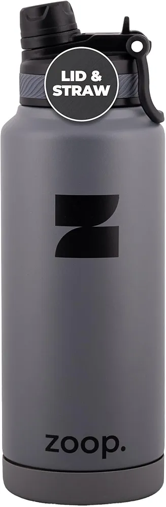 zoop. Insulated Stainless Steel Water Bottle with 2-in-1 Sports Lid & Straw - 32oz - Grey