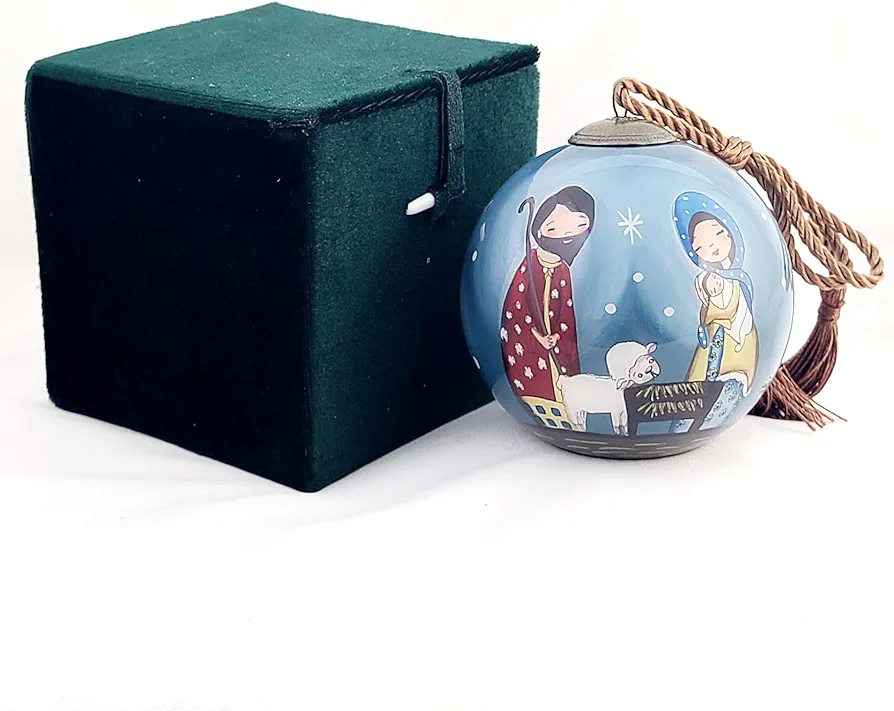 Intricate Inside-Painted Glass Ornament – Festive Décor for Thanksgiving and Christmas, Unique Ornament, Luxury Gift Box - Nativity Holy Family