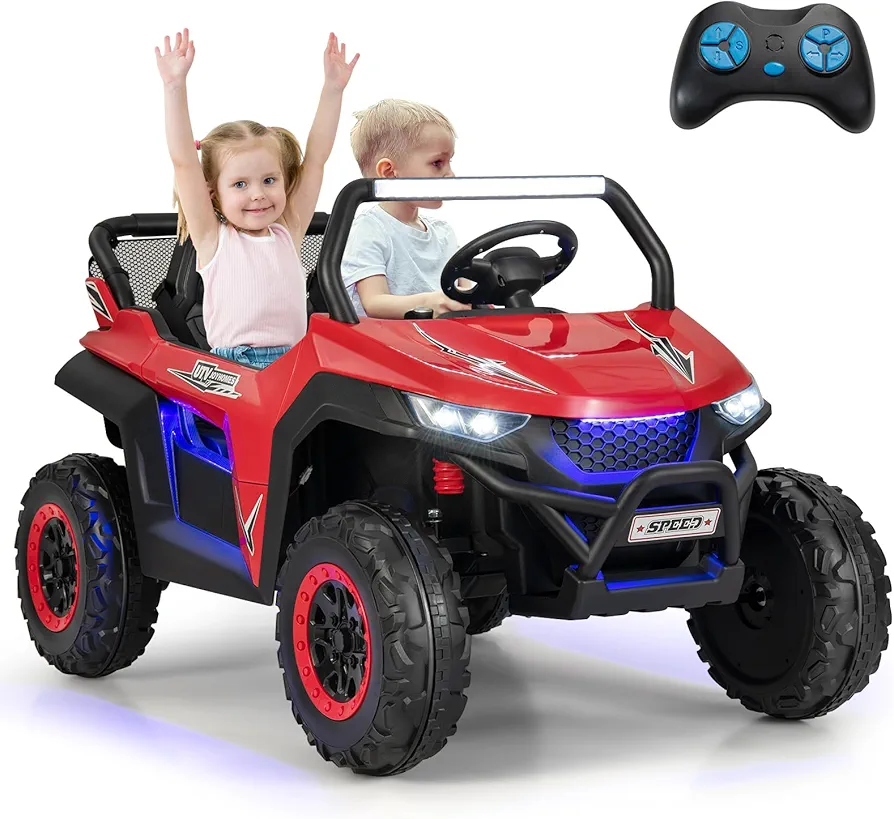 MAT EXPERT 2 Seater Ride On Car for Kids, 12 V Battery Kids Electric Car wit Remove Control & Slow Start, Spring Suspension, Music, Ambience Lights, Vehicle UTV Kids Car for Boys & Girls (Red)