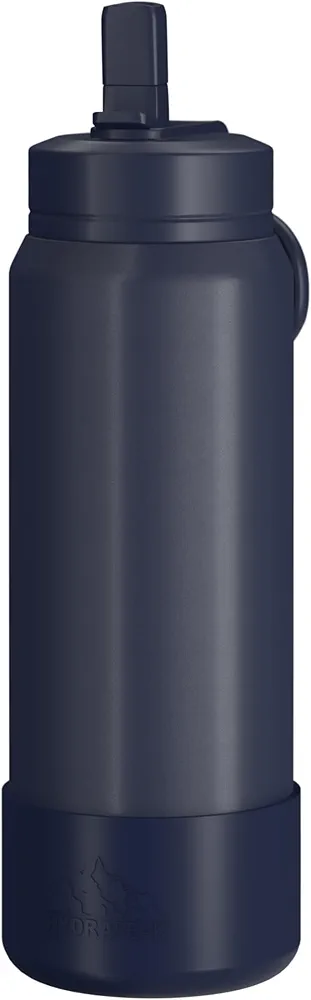 Hydrapeak 26oz Sport Insulated Water Bottle with Straw or Chug Lid, Leak & Spill Proof, Keeps Drinks Cold for 24 Hours, Hot for 12 Hours, Premium Stainless Steel Water Bottles (26oz, Navy)