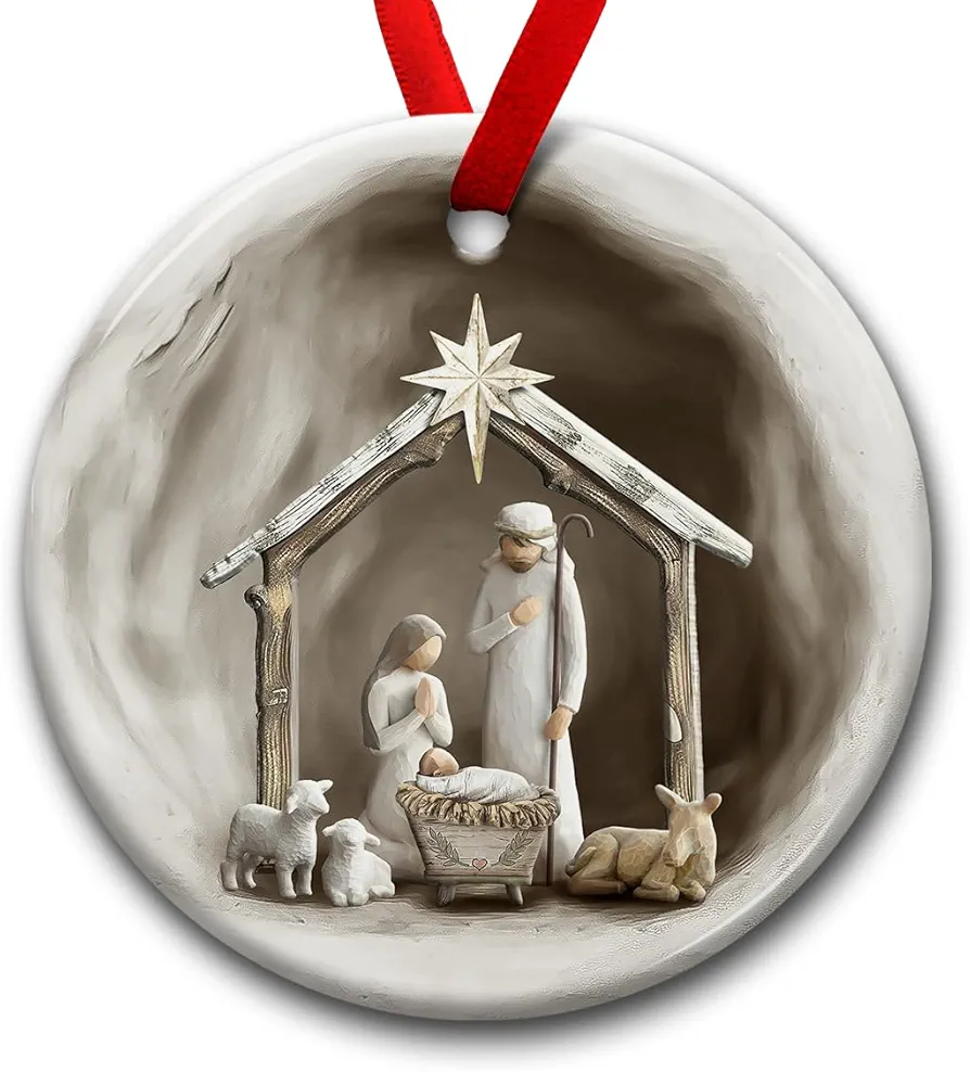 Nativity Scene Christmas Decorative Ornaments, Unique Jesus Nativity Ornament - Holy Family Tradition Gifts, Religious Christian Church Decorations