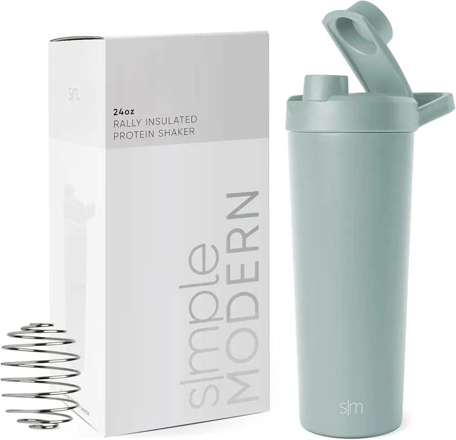 Simple Modern Stainless Steel Shaker Bottle with Ball 24oz | Metal Insulated Cup for Protein Mixes, Shakes and Pre Workout | Rally Collection | Sea Glass Sage