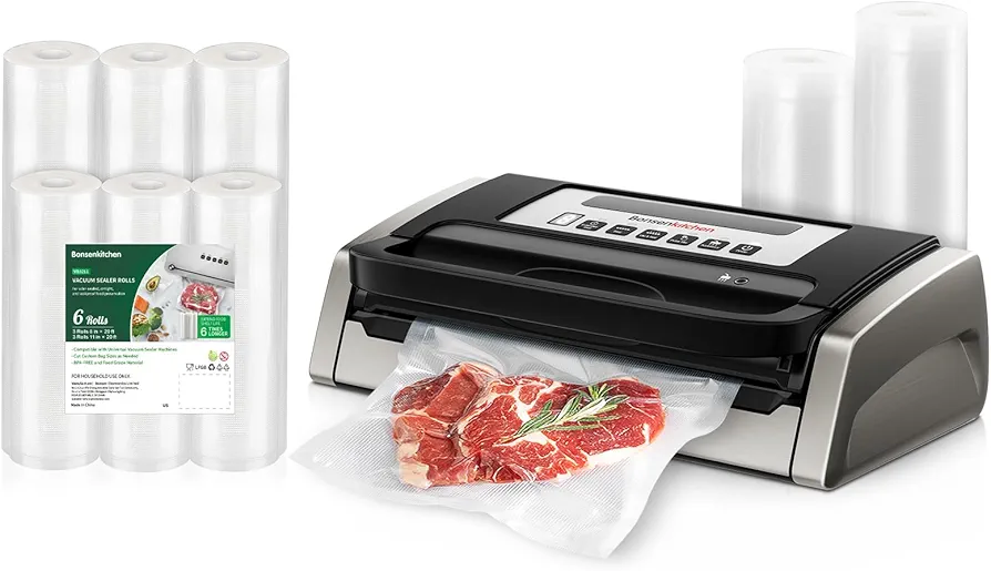 Powerful Vacuum Sealer Machine Built-in Cutter + 6 Rolls Bags (Total 8 Roll Bags)