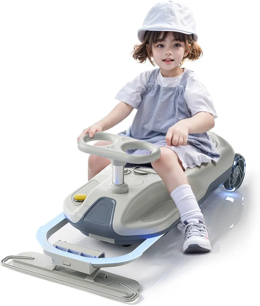 Upgraded Clean Car for Kids, Electric Go Kart with Cleaning Function, 12V Ride On Race Car Wiggle Car for Ages 3-8 Years, Metal Rod with Built-in Bearings for Precise Steering