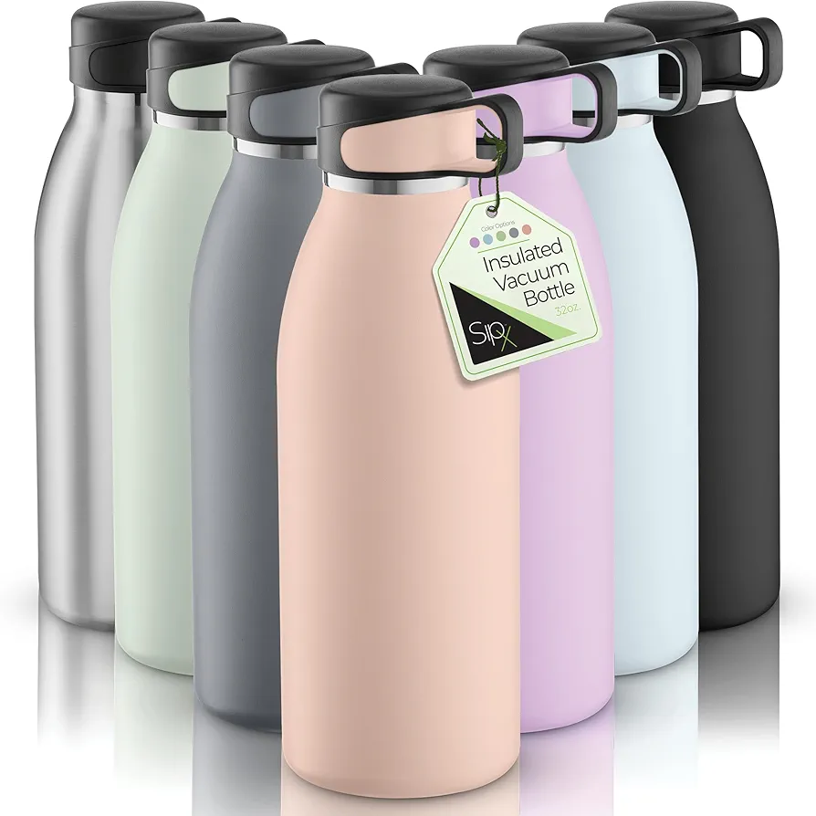 SipX™ Triple-Insulated Stainless Steel Water Bottle - 32oz. With Cover Lid, BPA-Free Reusable Insulated Water Bottle Keeps Cold For 24 Hours, (Peach)