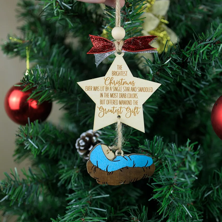 Wooden Christmas Ornaments, Nativity, The Brightest Christmas Star, Baby Jesus, Baby Jesus Christmas Ornaments, Ornament Christmas Decorations for Tree TO59