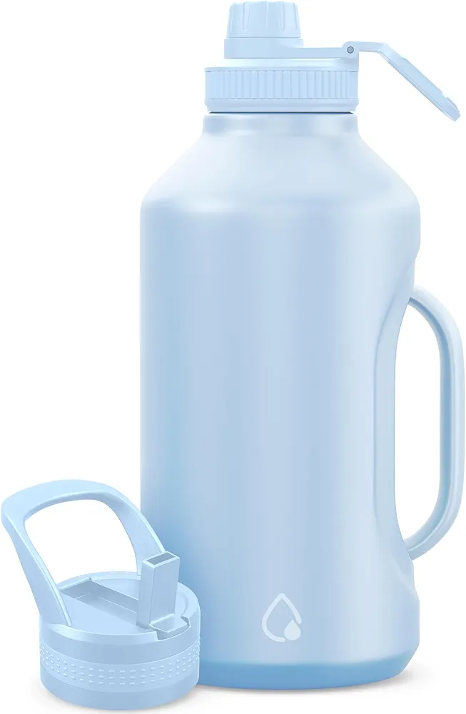 AQUAFIT Insulated Water Bottle 64 oz with Handle - Straw and Chug Lid - Stainless Steel Water Bottles - 64 oz Water Bottle - 64oz Insulated Water Bottle with Straw (64 Ounces, Glacier Blue)