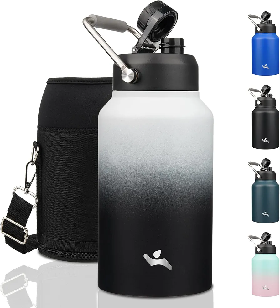 Jug with Handle,87 oz Insulated Water Bottle with Carrying Pouch,Double Wall Vacuum Stainless Steel Metal Bottle,Day & Night