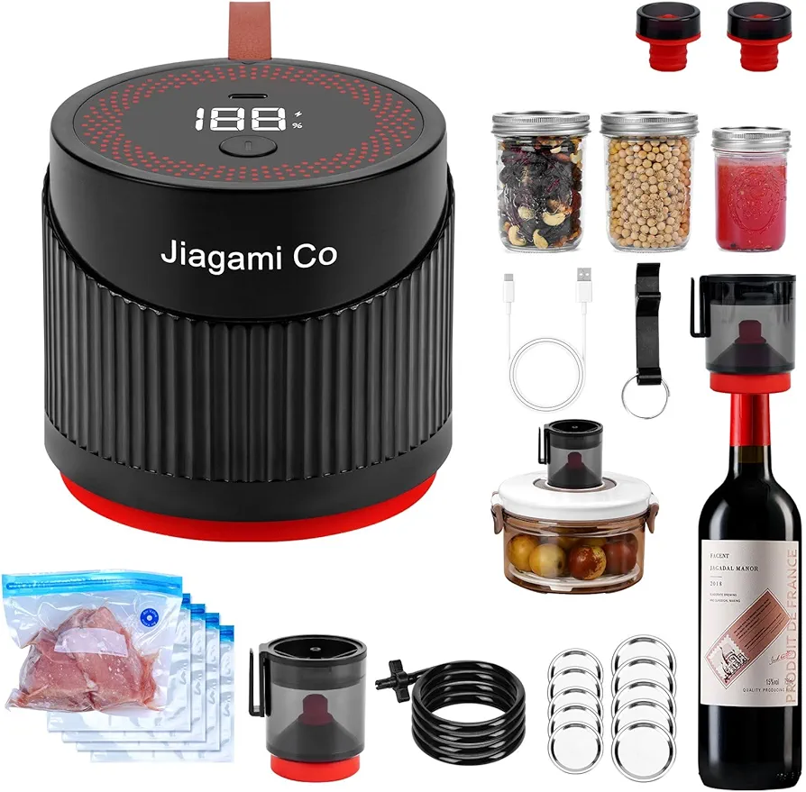 Mason Jars Electric Vacuum Sealer, 4 in 1 Feature Suitable for Vacuum Bag, Wine Bottle, Wide and Regular Mouth Mason Jar Lids, Vacuum Container Food Seal Storage.