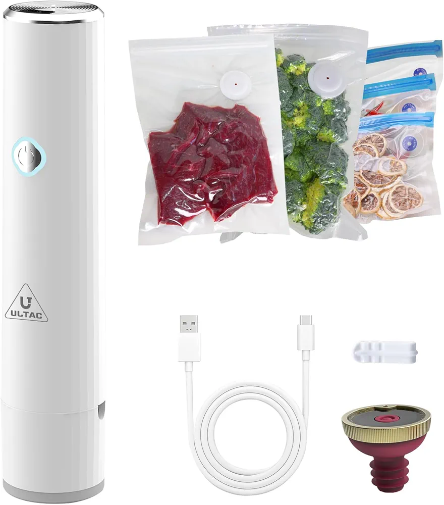 Handheld Vacuum Sealer,Vacuum Sealer For Food,Portable Vacuum Sealer Kit with 10 Reusable Vacuum Bags& Wine Sealers,Compact Vacuum Sealer Automatic Vacuum Pump for Food Meal Prep & Freshness ﻿