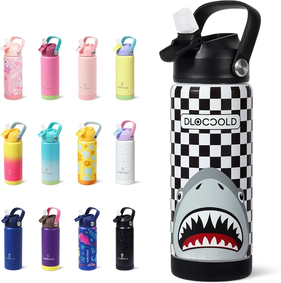 DLOCCOLD 18oz Kids Insulated Water Bottle with Leak Proof Straw Lid, Double Wall Vacuum Stainless Steel Water Bottle with Silicone Boot, Reusable Tumbler for Travel, Boys, Girls