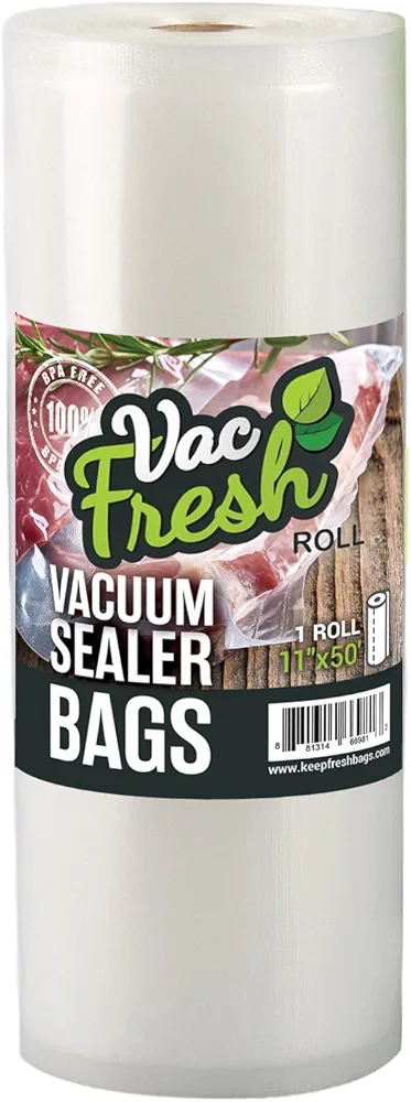 Vac Fresh Food Vacuum Sealer Rolls (11" x 50', 1 Roll), 3.5mil Embossed Food Storage Bags, Vacuum Seal Bags for Meal Prep, Sous Vide Bags for Cooking (50 Feet)