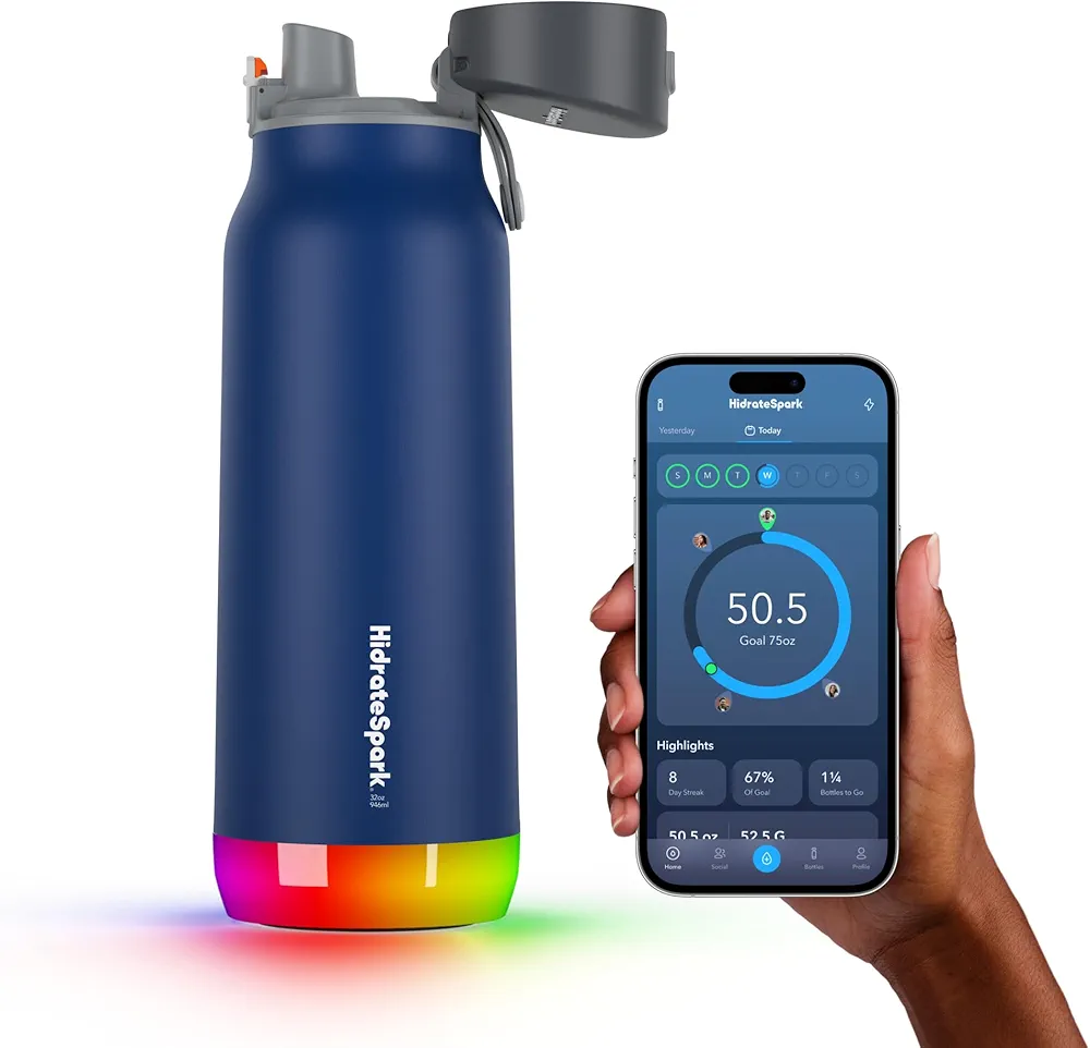 Hidrate Spark PRO Smart Water Bottle - Tracks Water Intake & Glows to Remind You to Stay Hydrated - Chug Lid