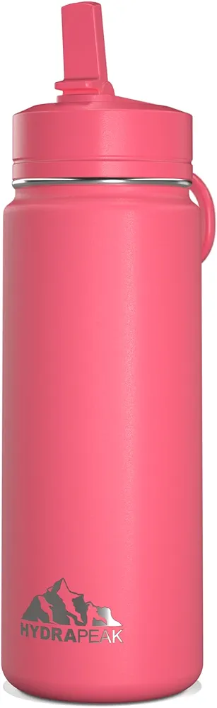 Hydrapeak Mini 20oz Kids Water Bottle with Straw Lid, Stainless Steel Double Wall Insulated Water Bottle for Kids | Leak-Proof & Spill-Proof Kids Water Bottle for School, Cold for 24 Hrs (Neon Crush)