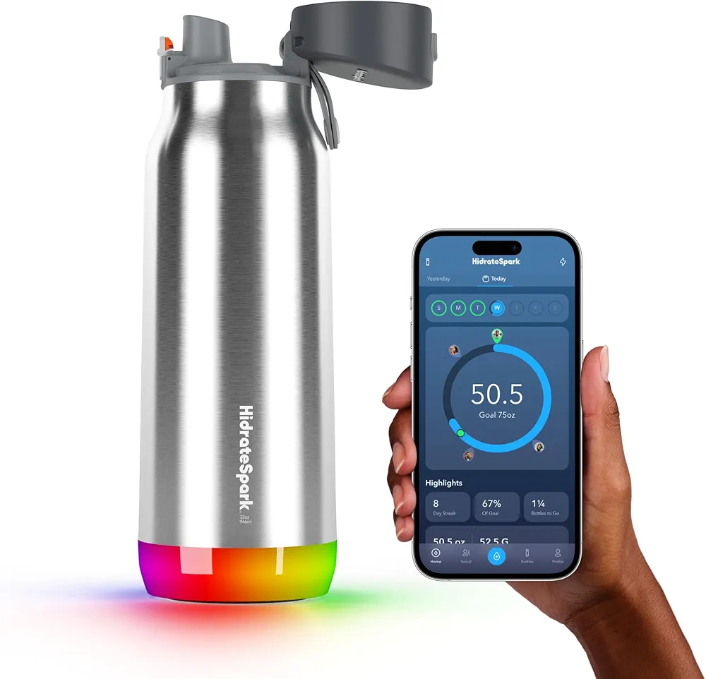 Hidrate Spark PRO Smart Water Bottle - Tracks Water Intake & Glows to Remind You to Stay Hydrated - Chug Lid