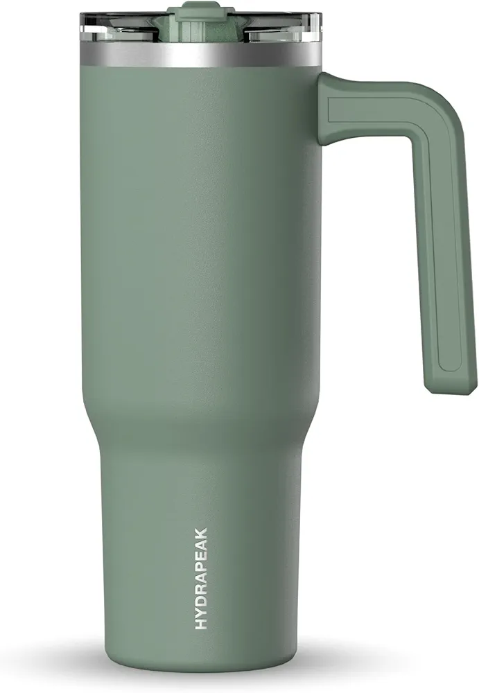 Hydrapeak Voyager 32 oz Tumbler with Handle and Straw Lid | Reusable Stainless Steel Water Bottle Travel Mug Cupholder Friendly | Insulated Cup (Sage Leaf)