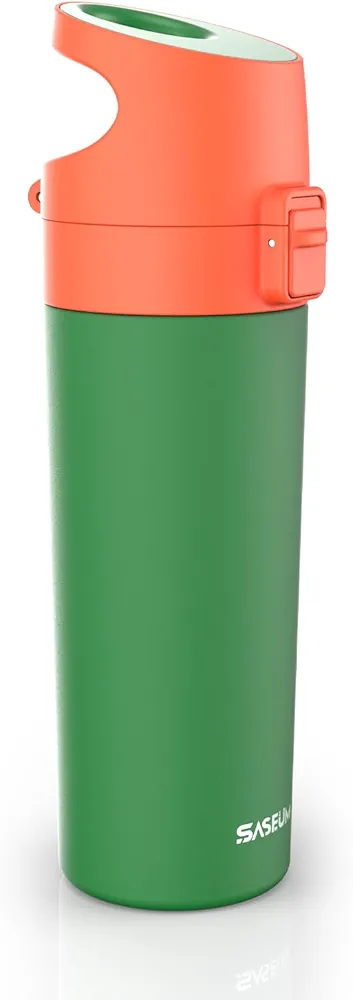 16oz Sport Bouncing Cup,SASEUM Vacuum Insulated Stainless Steel Water Bottle,Thermal Mug with Leak Proof Spout Lids,Stunning Green