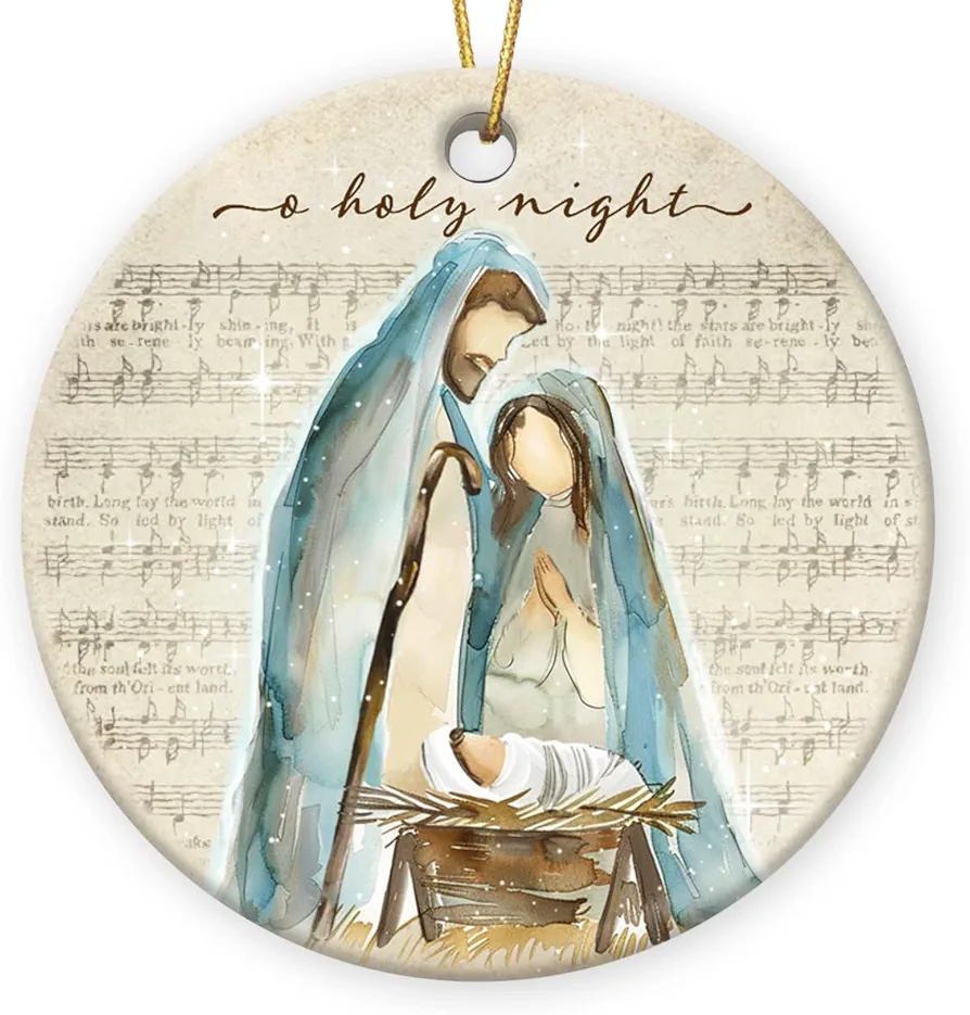 Nativity Music Sheet Ornament - Christmas Ornament 2024, Nativity Ornaments for Christmas Tree Decorations, Jesus Christ, Religious Gifts for Women, Two-Side Printed Ceramic Ornaments