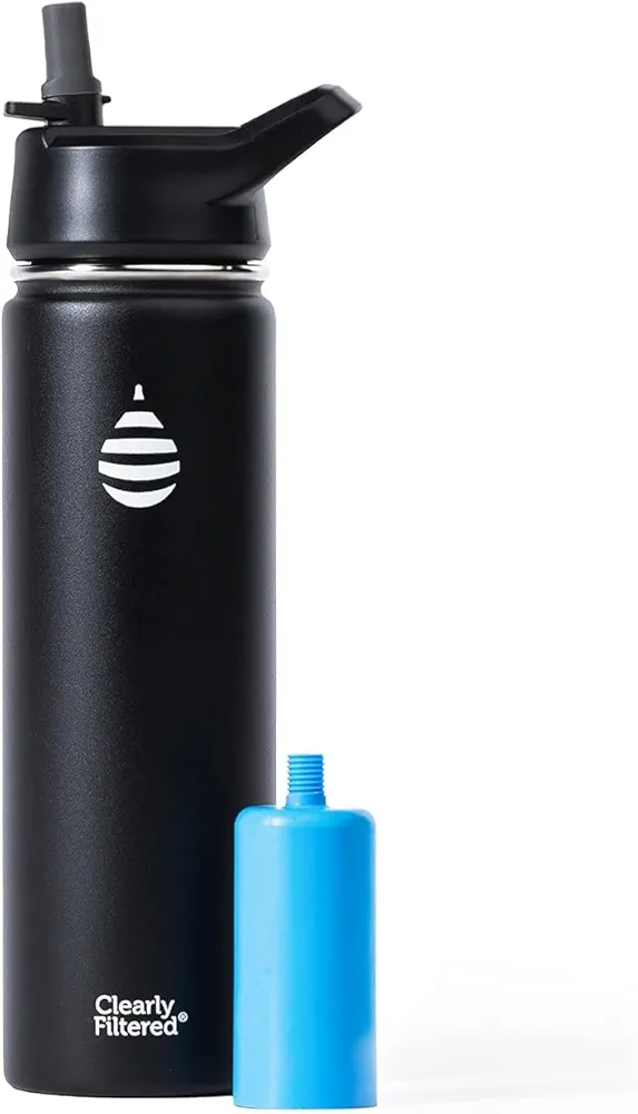 Clearly Filtered 20oz Water Bottle/Targets 220+ Contaminants/Double-Wall Insulated Stainless Steel Filtered Water Bottle BPA/BPS-Free Phthalate-Free Filters Fluoride Lead Chlorine (Black)