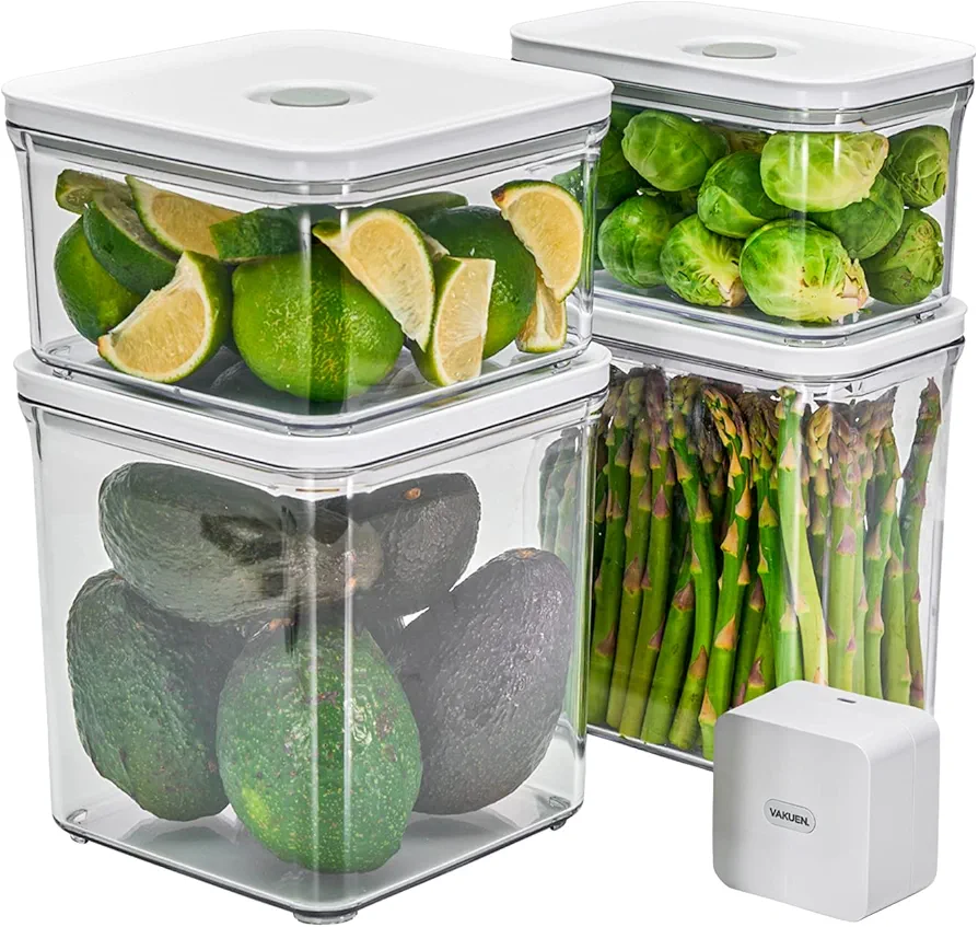 Premium Airtight Food Storage Containers & Vacuum Sealer Machine Starter Set, 4-piece Container with Sealer, 100% Leak Proof,Keep food fresh up to 5 times longer than non-vacuum strorage.