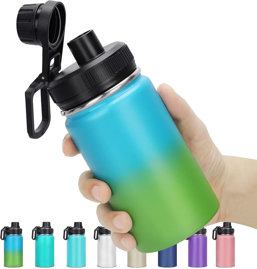 12 oz Insulated Water Bottle, Double Wall Vacuum Insulated Stainless Steel Water Bottles - Leakproof BPA Free Water Bottle with Chug Lid, 18 Hours Cold and 8 Hours Hot(Blue Gradient green)