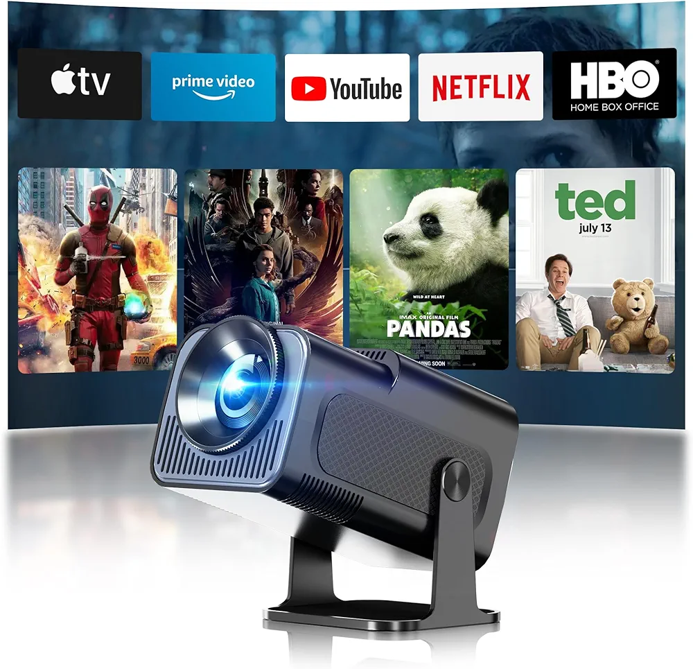 Smart Mini Projector with WiFi and Bluetooth,4k Portable Projector, 180° Rotating Adjustment with Android, Home Video Projector with Auto Keystone Correction(Black)