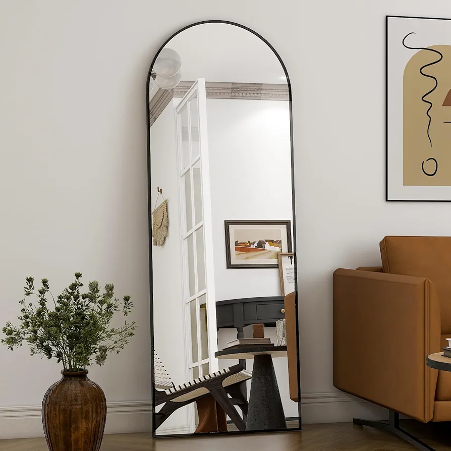 HARRITPURE 58"x18" Arched Full Length Mirror Free Standing Leaning Mirror Hanging Mounted Mirror Aluminum Frame Modern Simple Home Decor for Living Room Bedroom Cloakroom, Black